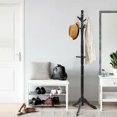 24.Se Vapaasti seisova vaatenaulakko / pystynaulakko / mykkä palvelija / puinen naulakko / musta