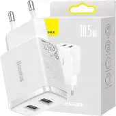 Tactical Baseus Compact Seinälaturi 2 USB Portilla - 10.5W - Valkoinen