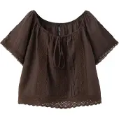 Mango Cotton Lace Blouse - Brown - M