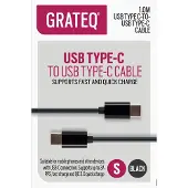 GRATEQ USB-C-USB-C-pikalatauskaapeli 1 m, musta