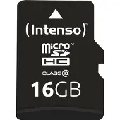 Intenso 16 Gt MicroSDHC Class 10 -muistikortti + SD-adapteri, musta