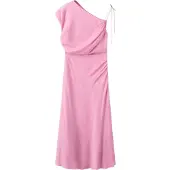 Mango Asymmetric Dress With Tie Detail - Pink - S