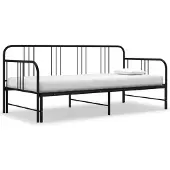 vidaXL Sohva ulosvedettävällä sängynrungolla musta metalli 90x200 cm