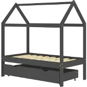 vidaXL Lasten sängynrunko laatikolla t.harmaa täysi mänty 70x140 cm