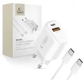Tech-Protect NCA30 Dual-Port PD 30W/QC3.0 -laturi USB-C-kaapelilla - Valkoinen