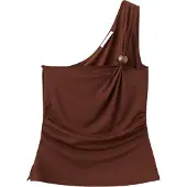 Mango Asymmetric Top With Bead Detail - Brown - L