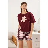 Trendyol Pyjamashortsit vaaleabeige / burgundin punainen / valkoinen
