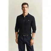 Gant Classic Cable Knit Sweater - Navy - L