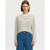 Selected Slwessential Ls Striped Boxy Tee Noos - Cream - XS