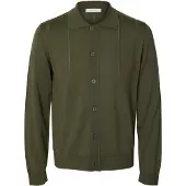 Selected Slmtray Ls Merino Struc Polo Cardigan - Khaki green - S