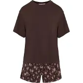Hunkemoller Pj Ss Short Jersey Loose Print - Brown - L