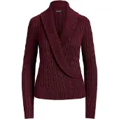 Ralph Lauren Cable Cotton-Blend Shawl-Collar Sweater - Burgundy - XL