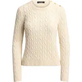 Ralph Lauren for woman. 200P14039003 Beige button-up cable-knit sweater (L), Casual, Cotton
