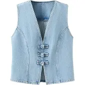 Mango Toggle Denim Top With Frogs - Blue - M