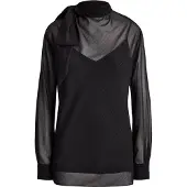 Ralph Lauren Metallic-Striped Tie-Neck Blouse - Black - XL
