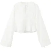 Mango Cotton Blouse With Floral Embroideries - White - XL