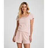 Hunkemoller Pj Ss Short Rib Lace - Pink - M