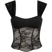 OW Collection Vilda Lace Top - Black - L