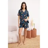 Trendyol Pyjamashortsit laivastonsininen / vaaleansininen / tummanoranssi / roosa