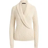 Ralph Lauren Cable Cotton-Blend Shawl-Collar Sweater - Cream - M