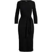 Ralph Lauren Tie-Front Cotton-Blend Crewneck Dress - Black - L