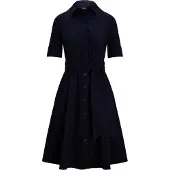 Ralph Lauren Belted Stretch-Cotton-Blend Shirtdress - Navy - 34
