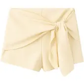 Mango Straight Shorts With Tie Detail - Yellow - 34