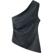 Mango Asymmetrical Cotton Top - Navy - L