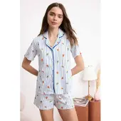 Trendyol Pyjamashortsit sininen / ruskea / valkoinen