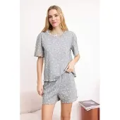 Trendyol Pyjamashortsit harmaa / pastellinvihreä / valkoinen