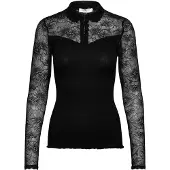 Rosemunde Rwbeatha Silk Ls Lace Polo T-Shirt - Black - M