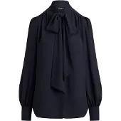 Ralph Lauren Georgette Tie-Neck Blouse - Navy - XL