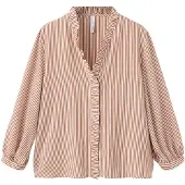 Mango Striped Blouse With Frill Detail - Brown - XS