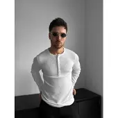 Kleidermafia Paita 'Slim Fit Long Arm Button T-shirt - Ecru' valkoinen
