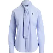 Ralph Lauren Slim Fit Cotton Tie-Neck Shirt - Blue - 38