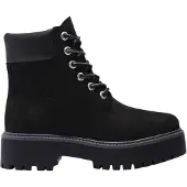 Timberland for woman. TB1A5RH50151 Stone Street 6 Inch Black Leather Boots (38.5 W), Flat, Laces, Casual