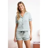 Trendyol Pyjamashortsit harmaa / minttu / offwhite
