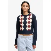 Superdry for woman. W6110779A Navy blue Argyle cardigan (XL), Casual, Cotton