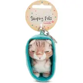 Nici Pehmoavaimenperä Sleeping Pets raidallinen kissa korissa, 8 cm