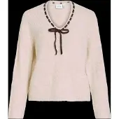 Vila Vinaye V-Neck L/S Detail Knit Top - Cream - L