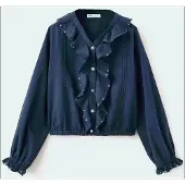 Mango Ruffled Blouse With Sequin Detailing - Navy - 116
