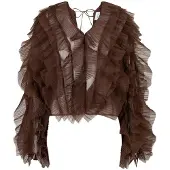 Dante6 -Phora Tulle Ruffled Top - Brown - 38