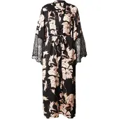 Hunkemoller Kimono Long Satin Lace Flower - Black - XL/XXL