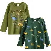 Lindex 2-Pack Long-Sleeved Tops - Khaki green - 98