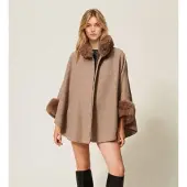 Twinset for woman. 262TO5730 Brown wool poncho (OSFA), Beige, Casual, Polyester