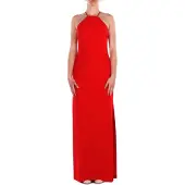 Ralph Lauren Double-Faced Crepe Halter Gown - Red - 36