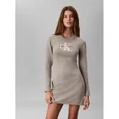 Calvin Klein Jeans Ls Logo Minidress - Grey - L