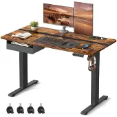 Songmics Korkeussäädettävä sähkötyöpöytä 60 x 120 cm pistorasioilla ja USB-porteilla, ruskea - musta