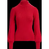 Ralph Lauren Button-Trim Mockneck Sweater - Red - XS