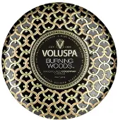 Voluspa 3-Wick Candle Decorative Tin Burning Woods 340g